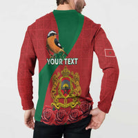 Personalised Morocco Proclamation Day Button Sweatshirt Moussier's Redstart With Coat Of Arms - Wonder Print Shop