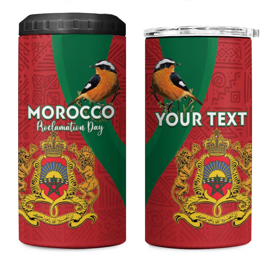 Personalised Morocco Proclamation Day 4 in 1 Can Cooler Tumbler Moussiers Redstart With Coat Of Arms - Wonder Print Shop