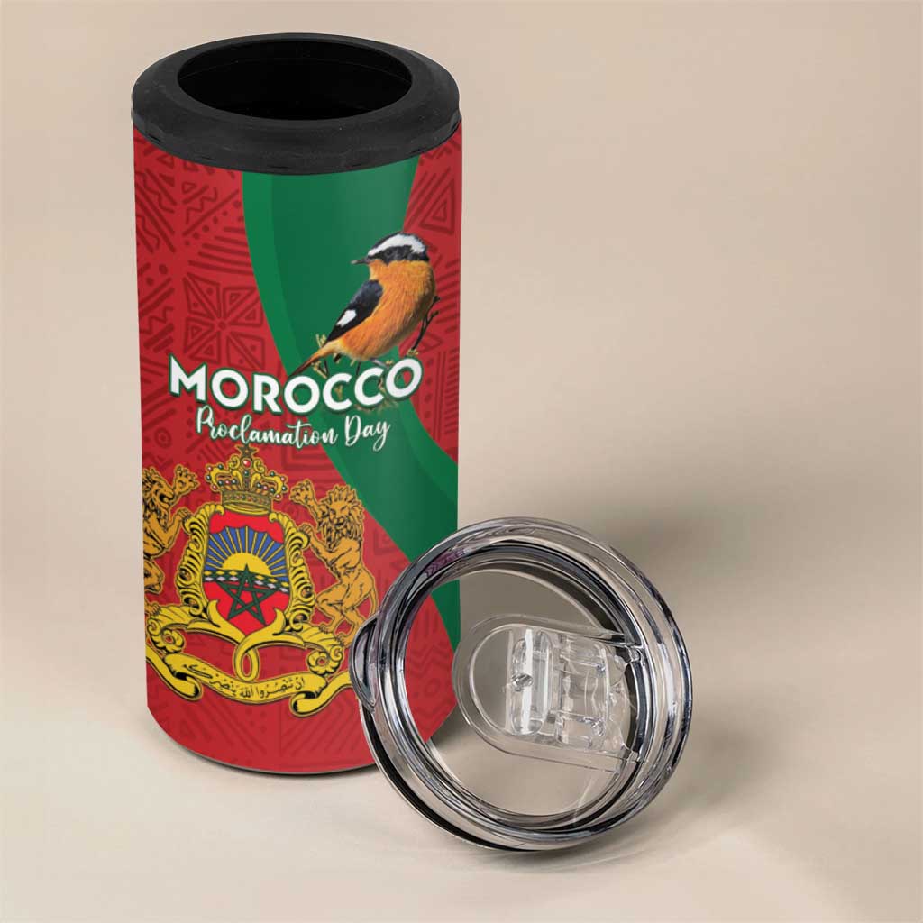 Personalised Morocco Proclamation Day 4 in 1 Can Cooler Tumbler Moussiers Redstart With Coat Of Arms - Wonder Print Shop