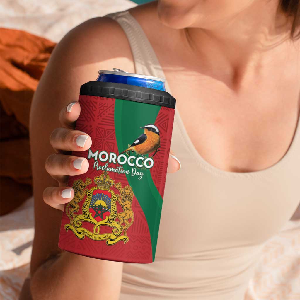 Personalised Morocco Proclamation Day 4 in 1 Can Cooler Tumbler Moussiers Redstart With Coat Of Arms - Wonder Print Shop
