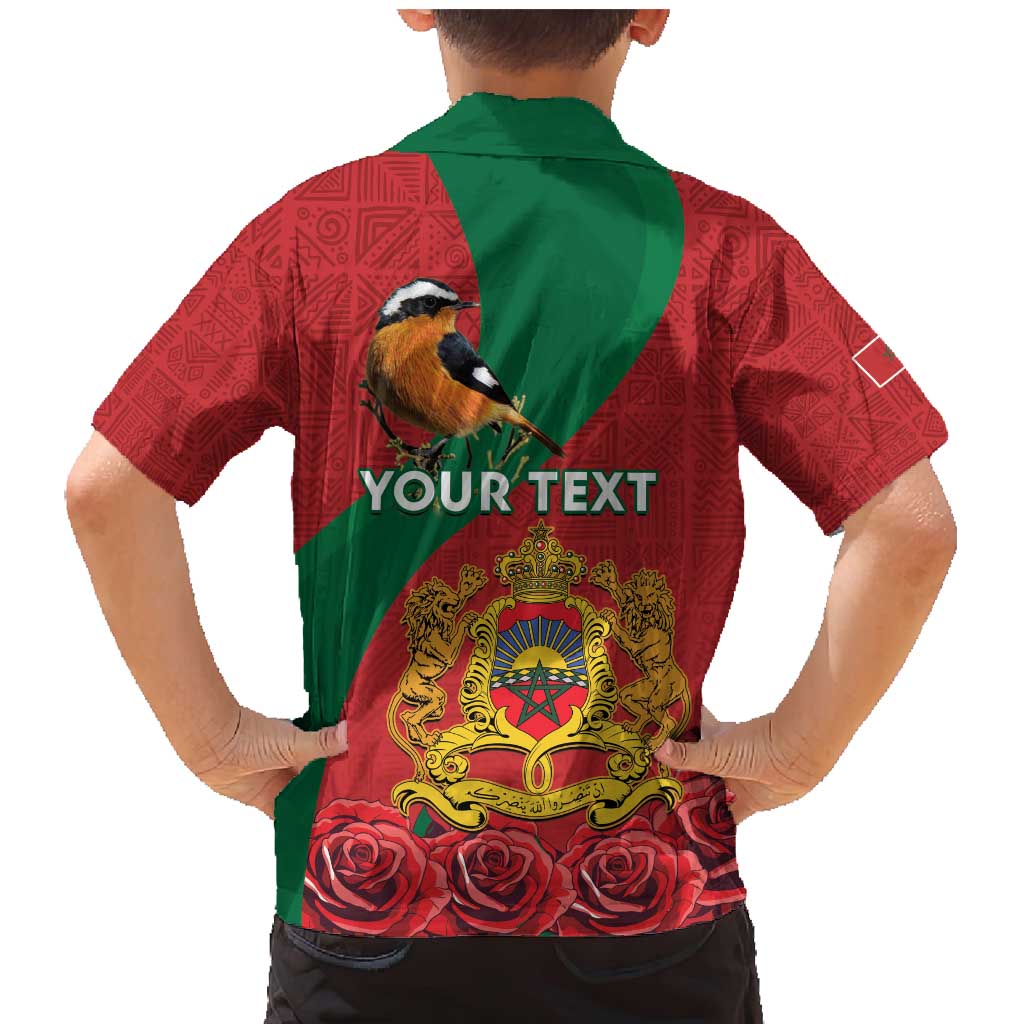 Personalised Morocco Proclamation Day Family Matching Mermaid Dress and Hawaiian Shirt Moussier's Redstart With Coat Of Arms - Wonder Print Shop