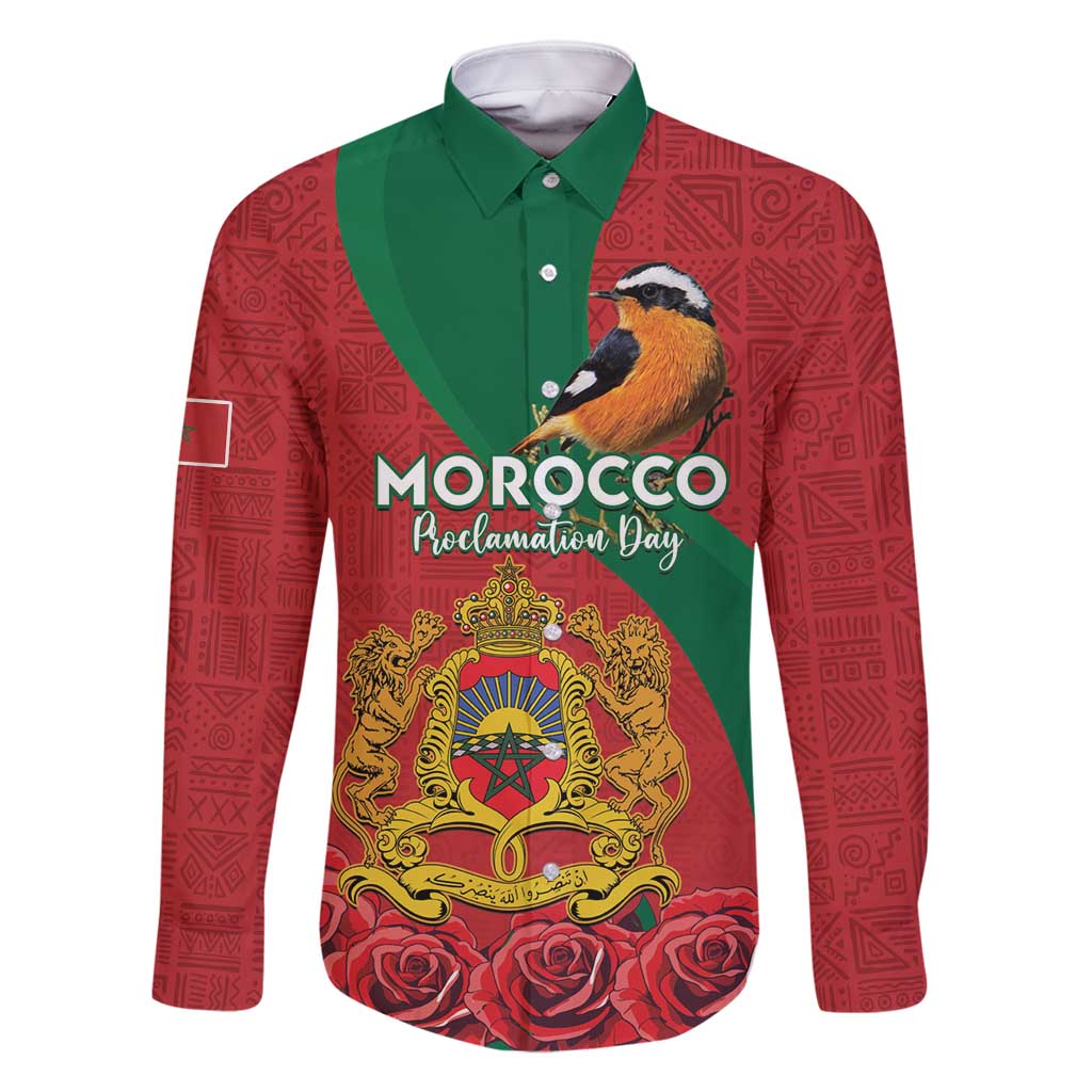 Personalised Morocco Proclamation Day Family Matching Off Shoulder Short Dress and Hawaiian Shirt Moussier's Redstart With Coat Of Arms - Wonder Print Shop