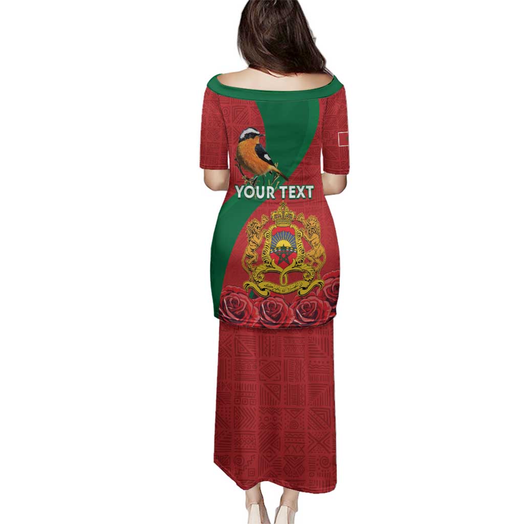Personalised Morocco Proclamation Day Family Matching Puletasi and Hawaiian Shirt Moussier's Redstart With Coat Of Arms - Wonder Print Shop