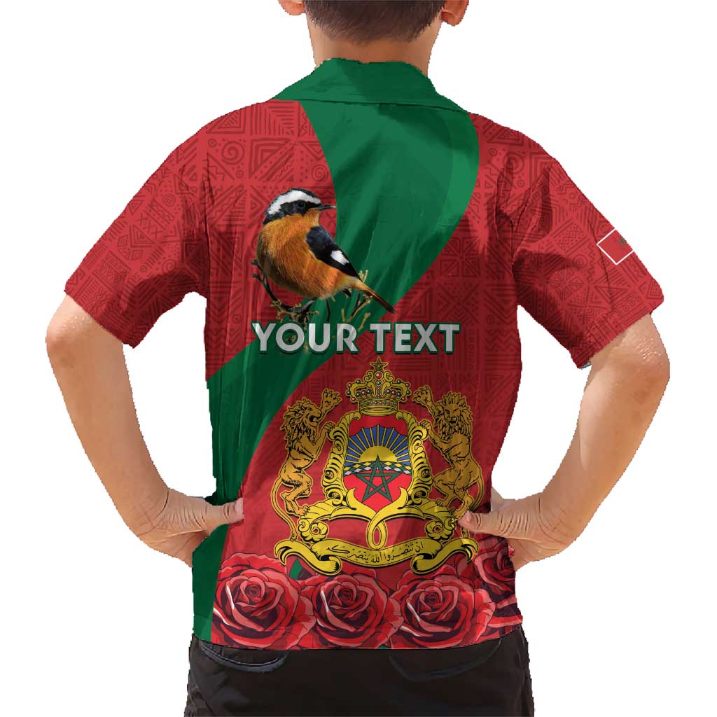 Personalised Morocco Proclamation Day Family Matching Short Sleeve Bodycon Dress and Hawaiian Shirt Moussier's Redstart With Coat Of Arms - Wonder Print Shop