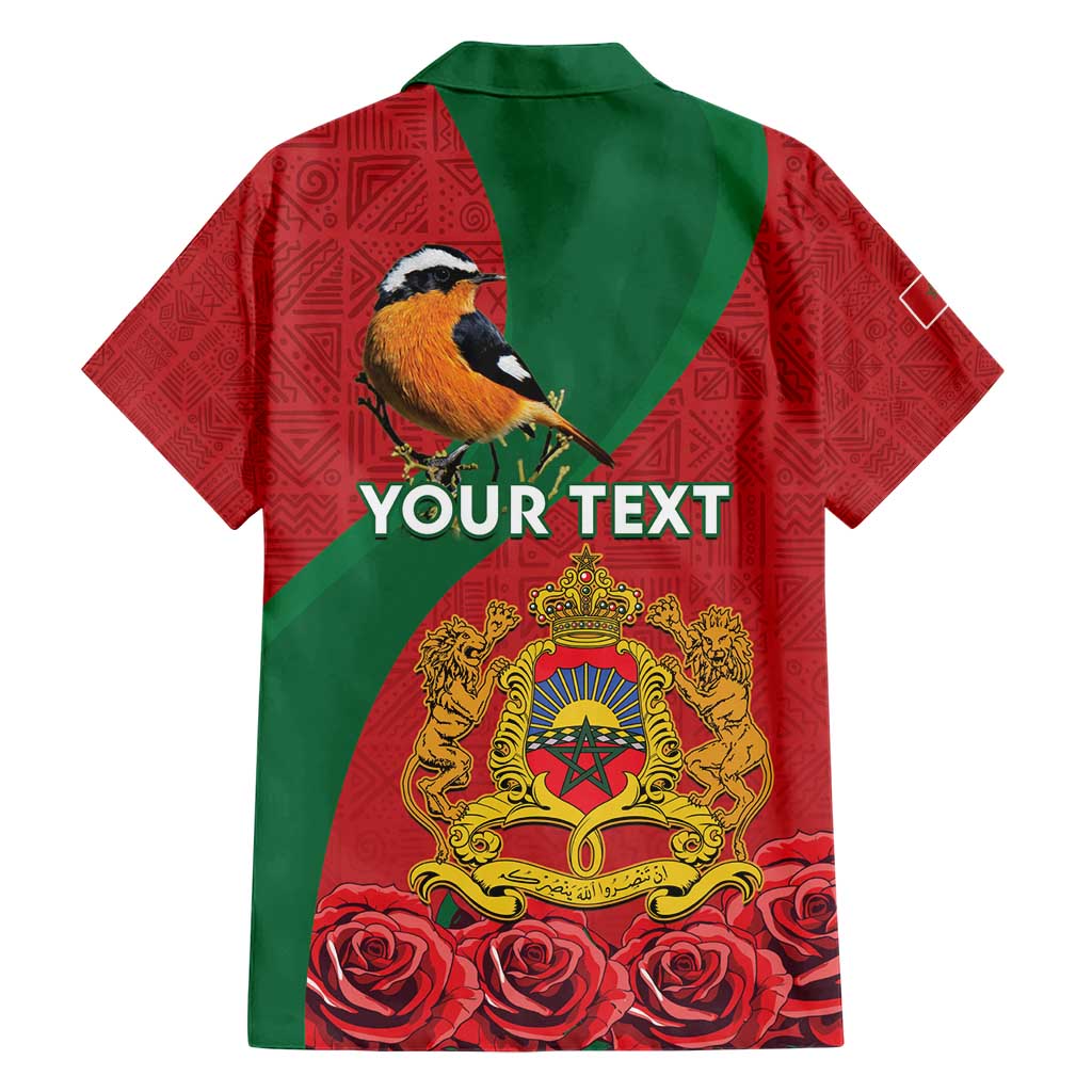 Personalised Morocco Proclamation Day Family Matching Short Sleeve Bodycon Dress and Hawaiian Shirt Moussier's Redstart With Coat Of Arms - Wonder Print Shop
