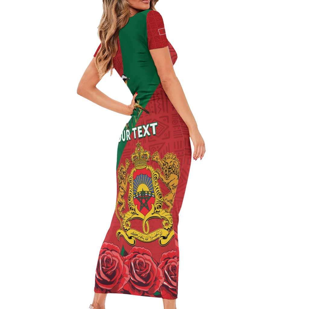 Personalised Morocco Proclamation Day Family Matching Short Sleeve Bodycon Dress and Hawaiian Shirt Moussier's Redstart With Coat Of Arms - Wonder Print Shop