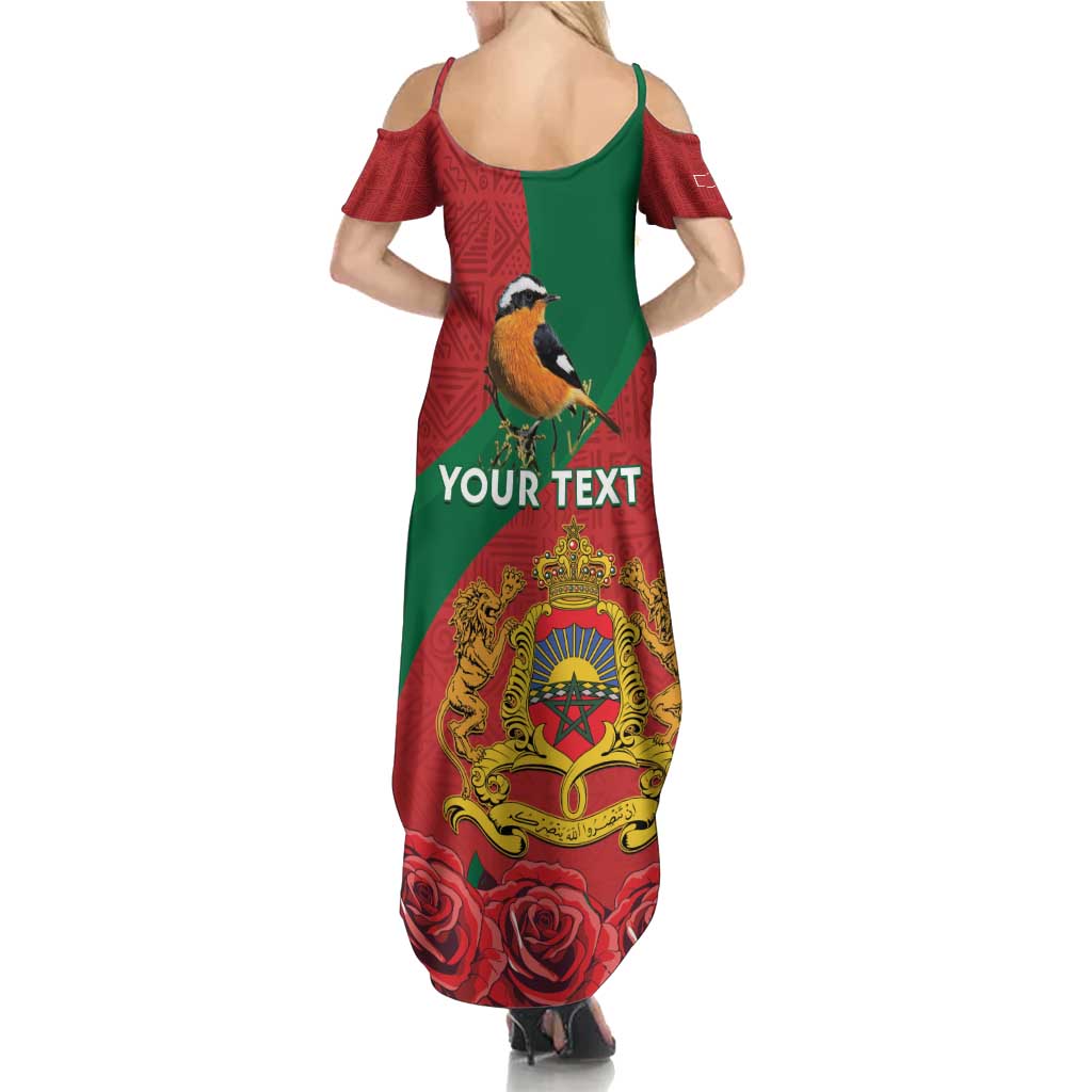 Personalised Morocco Proclamation Day Family Matching Summer Maxi Dress and Hawaiian Shirt Moussier's Redstart With Coat Of Arms - Wonder Print Shop