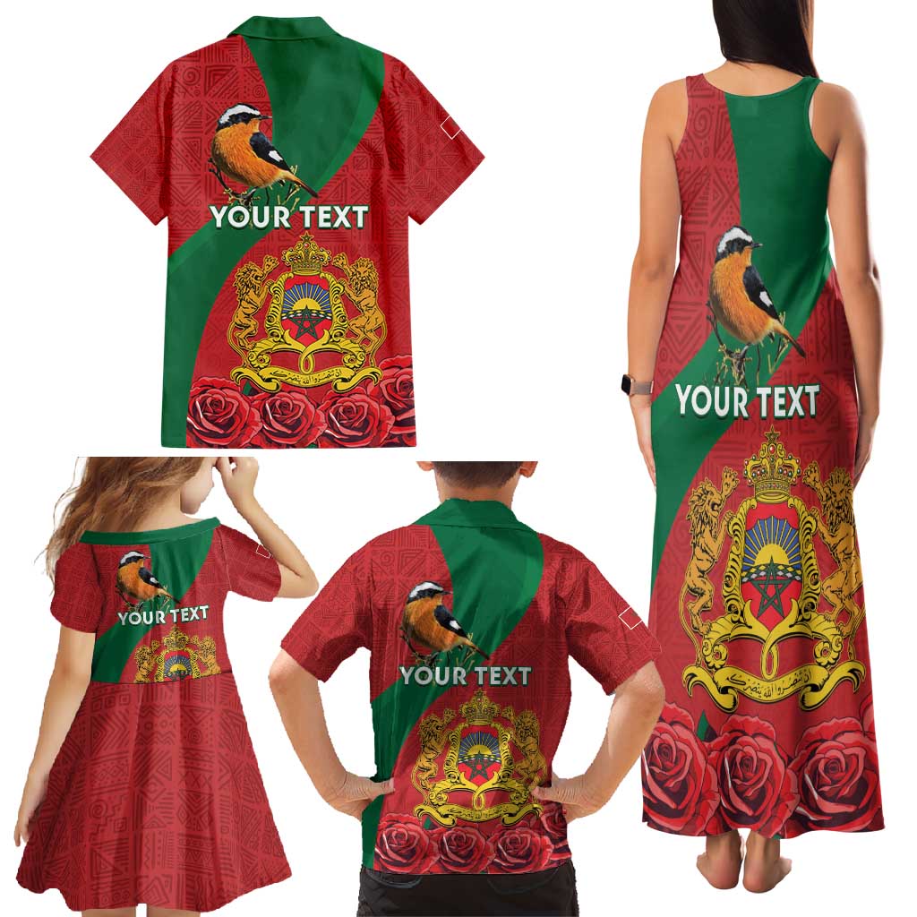 Personalised Morocco Proclamation Day Family Matching Tank Maxi Dress and Hawaiian Shirt Moussier's Redstart With Coat Of Arms - Wonder Print Shop