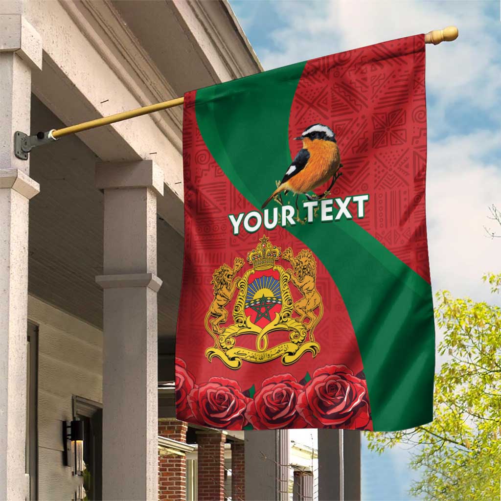 Personalised Morocco Proclamation Day Garden Flag Moussier's Redstart With Coat Of Arms - Wonder Print Shop