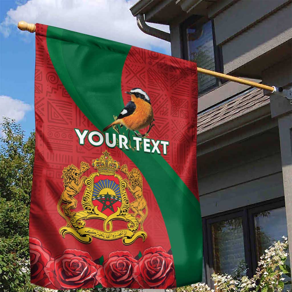 Personalised Morocco Proclamation Day Garden Flag Moussier's Redstart With Coat Of Arms - Wonder Print Shop