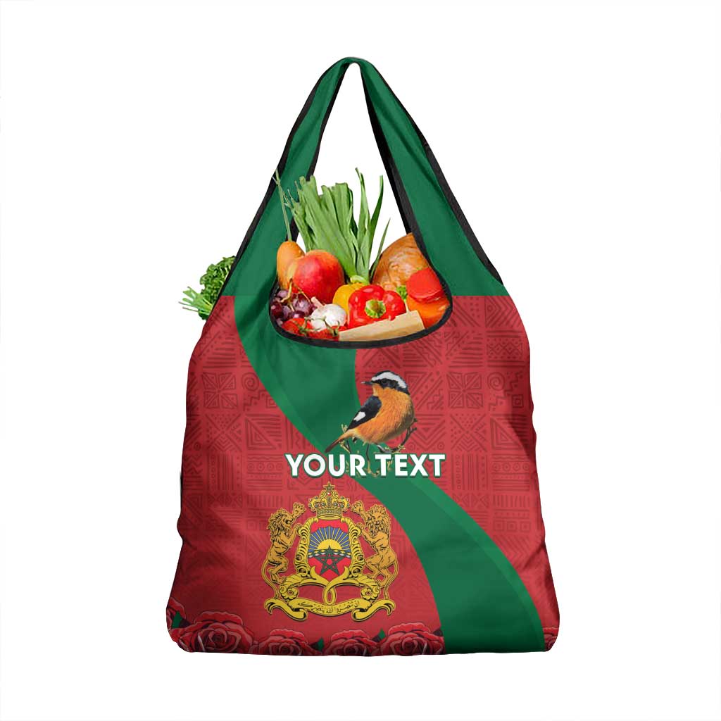 Personalised Morocco Proclamation Day Grocery Bag Moussier's Redstart With Coat Of Arms