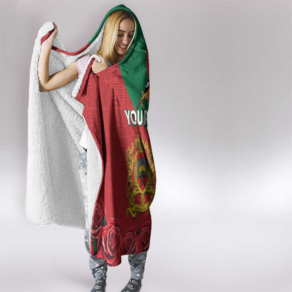Personalised Morocco Proclamation Day Hooded Blanket Moussier's Redstart With Coat Of Arms