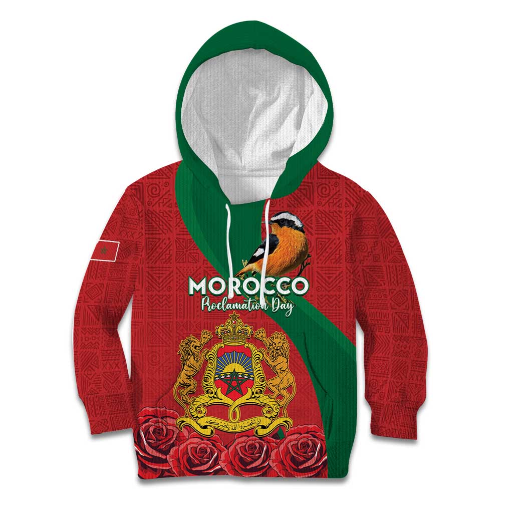 Personalised Morocco Proclamation Day Kid Hoodie Moussier's Redstart With Coat Of Arms - Wonder Print Shop