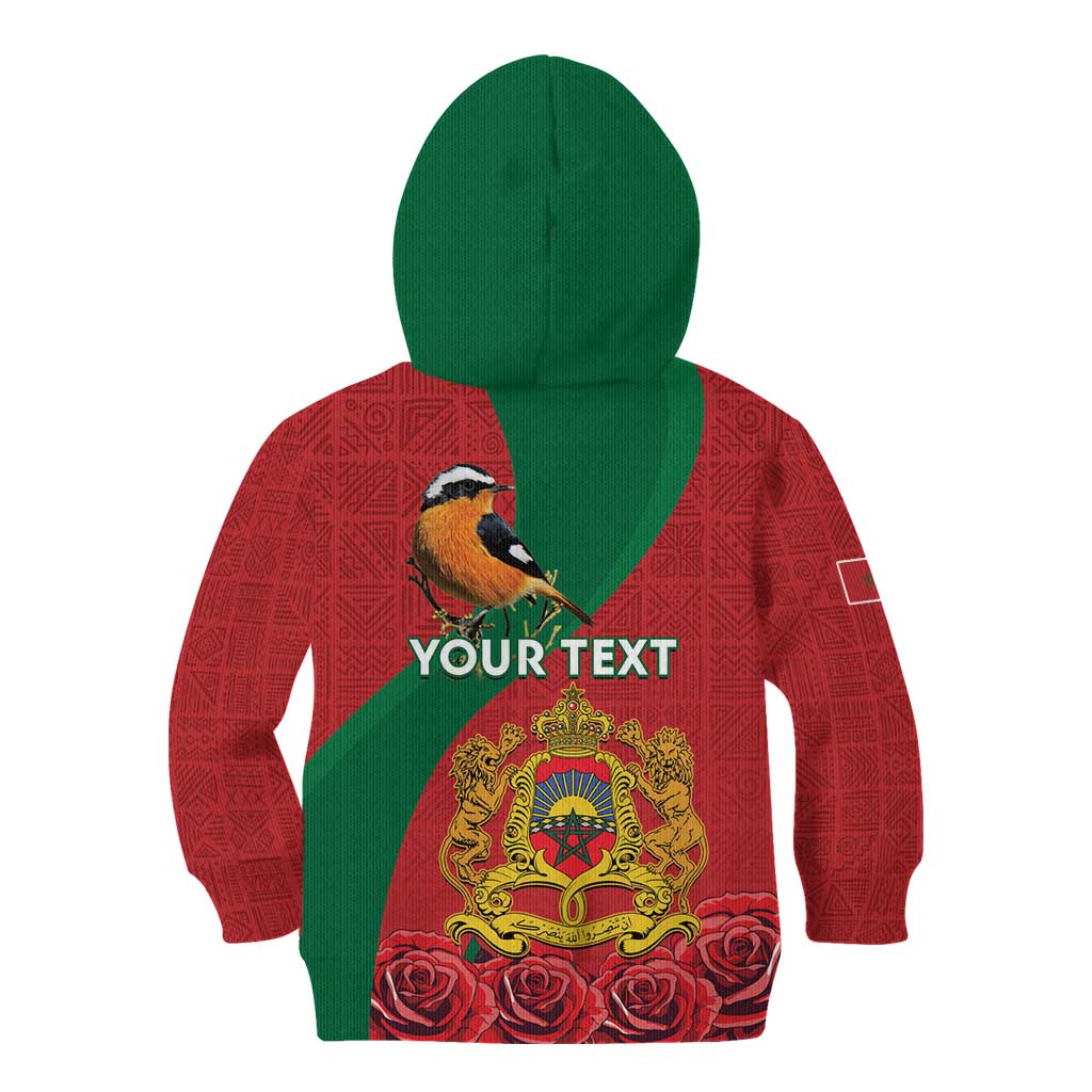 Personalised Morocco Proclamation Day Kid Hoodie Moussier's Redstart With Coat Of Arms - Wonder Print Shop