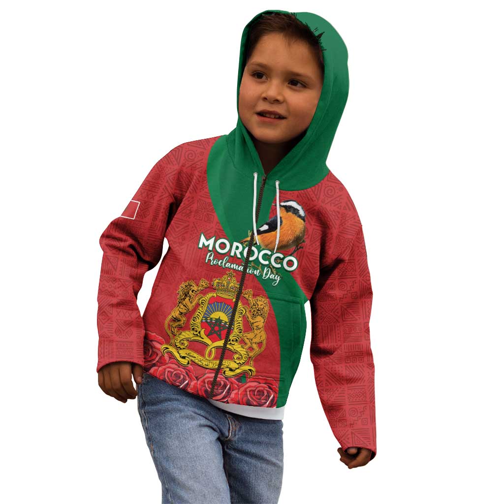 Personalised Morocco Proclamation Day Kid Hoodie Moussier's Redstart With Coat Of Arms - Wonder Print Shop