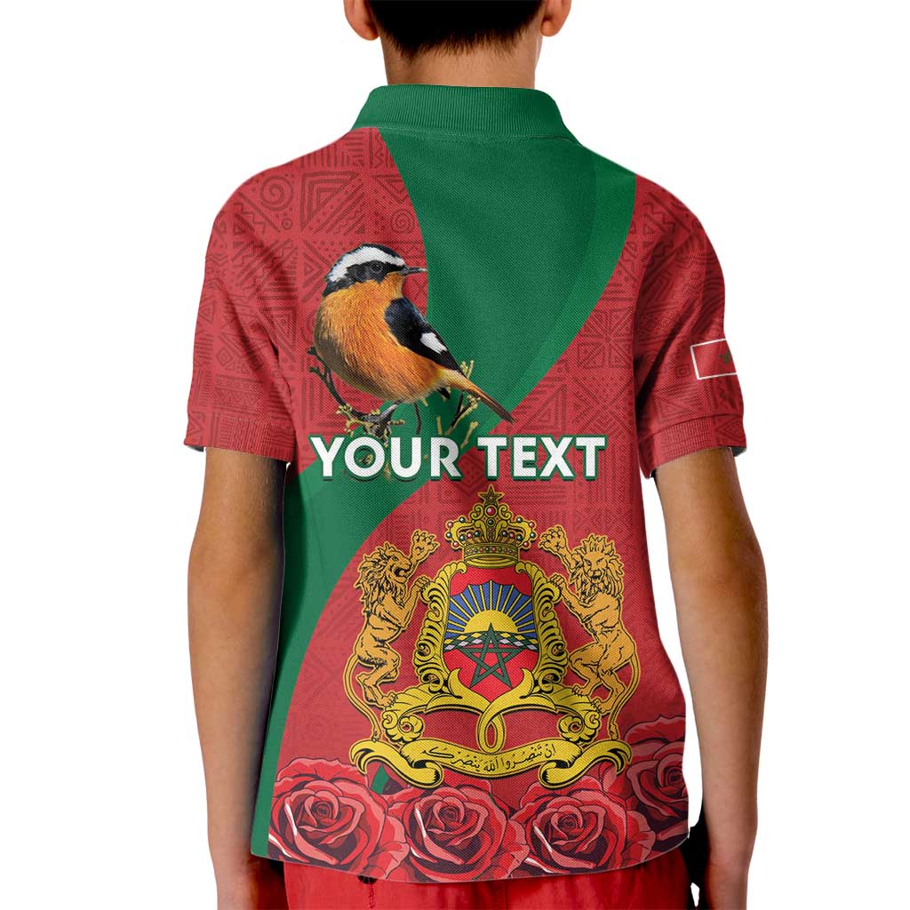 Personalised Morocco Proclamation Day Kid Polo Shirt Moussier's Redstart With Coat Of Arms - Wonder Print Shop