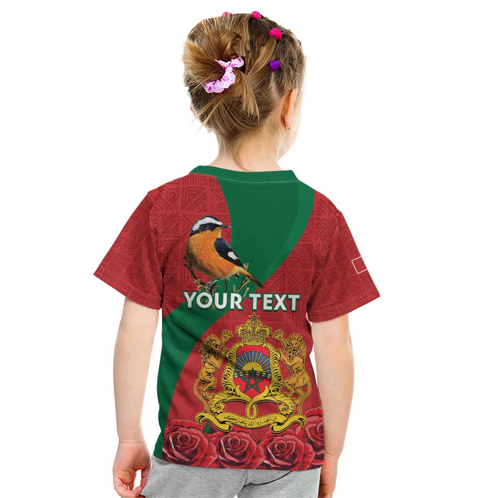 Personalised Morocco Proclamation Day Kid T Shirt Moussier's Redstart With Coat Of Arms - Wonder Print Shop