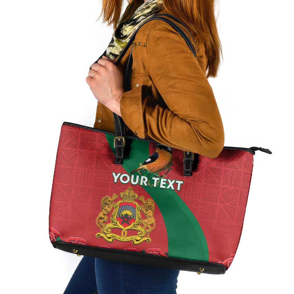 Personalised Morocco Proclamation Day Leather Tote Bag Moussier's Redstart With Coat Of Arms - Wonder Print Shop