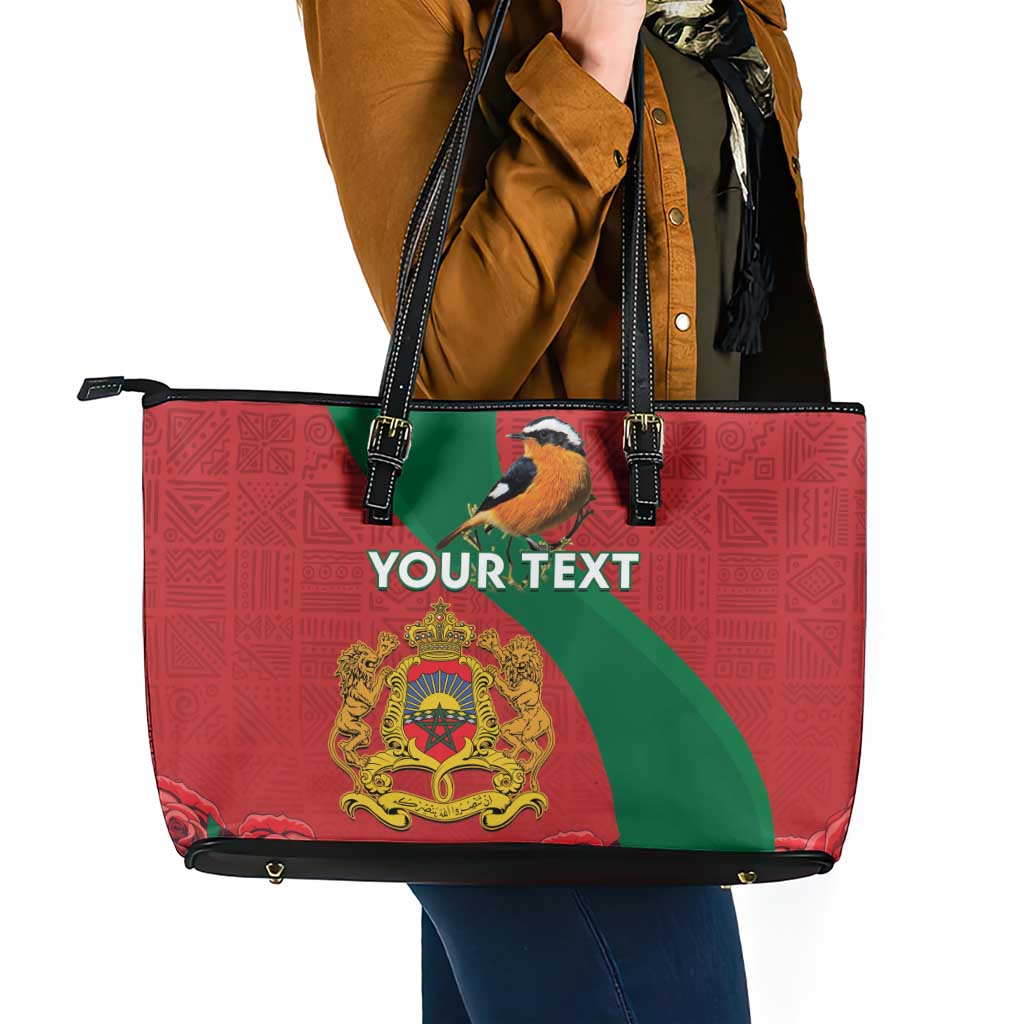 Personalised Morocco Proclamation Day Leather Tote Bag Moussier's Redstart With Coat Of Arms - Wonder Print Shop