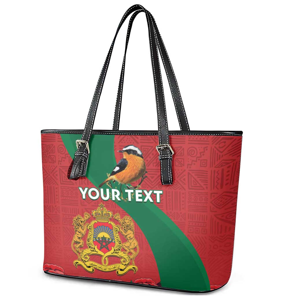 Personalised Morocco Proclamation Day Leather Tote Bag Moussier's Redstart With Coat Of Arms - Wonder Print Shop