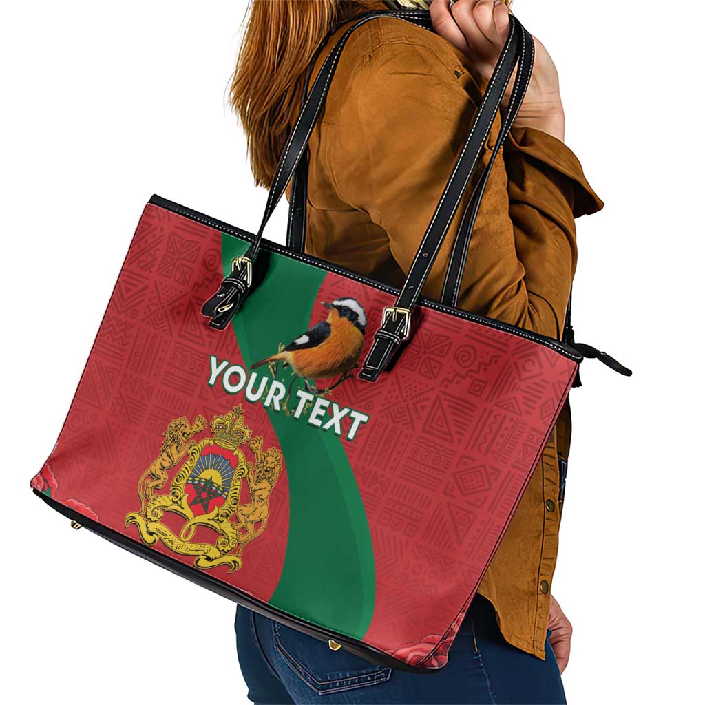 Personalised Morocco Proclamation Day Leather Tote Bag Moussier's Redstart With Coat Of Arms - Wonder Print Shop