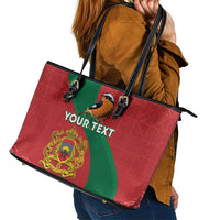 Personalised Morocco Proclamation Day Leather Tote Bag Moussier's Redstart With Coat Of Arms - Wonder Print Shop