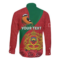 Personalised Morocco Proclamation Day Long Sleeve Button Shirt Moussier's Redstart With Coat Of Arms - Wonder Print Shop