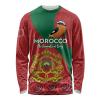Personalised Morocco Proclamation Day Long Sleeve Shirt Moussier's Redstart With Coat Of Arms - Wonder Print Shop