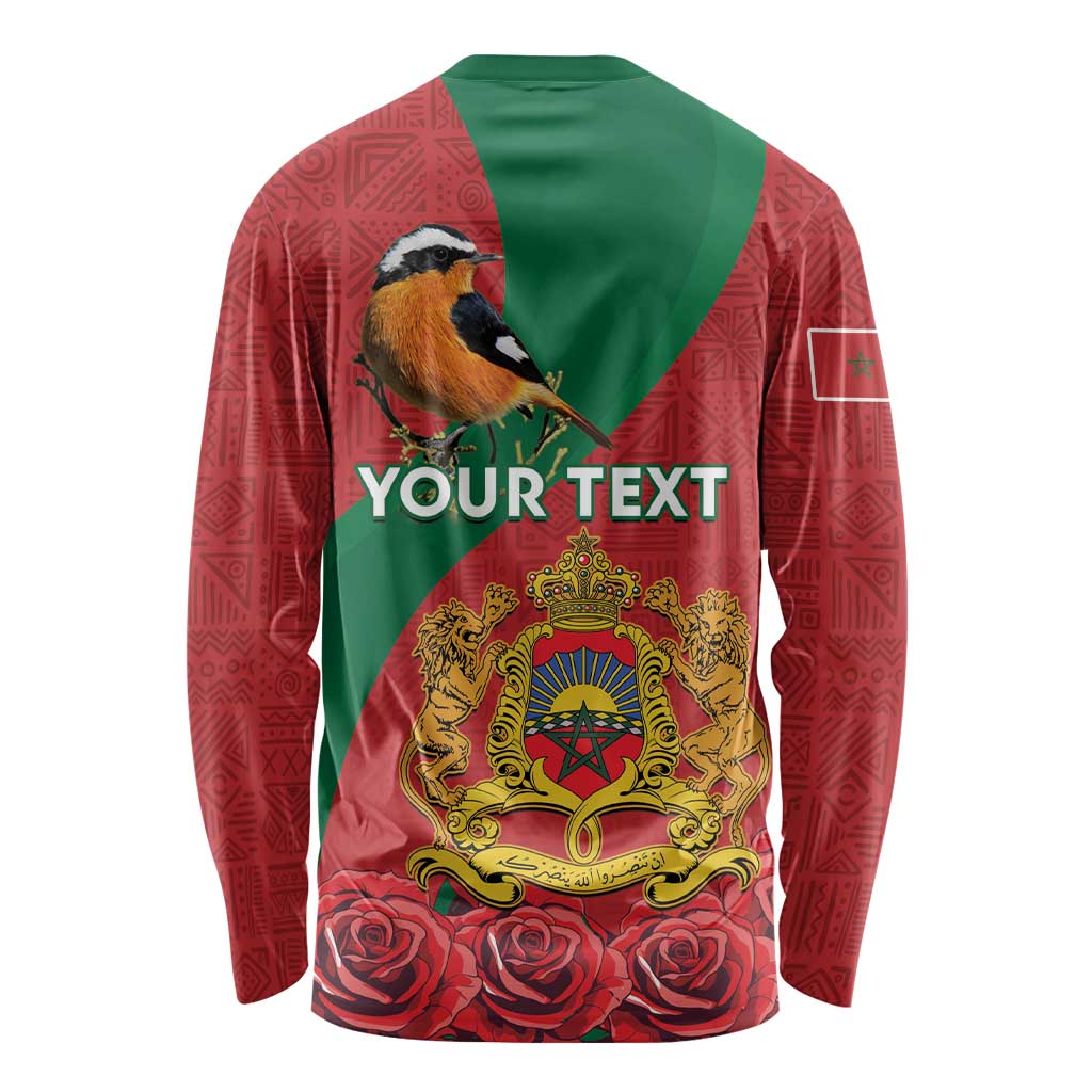Personalised Morocco Proclamation Day Long Sleeve Shirt Moussier's Redstart With Coat Of Arms - Wonder Print Shop