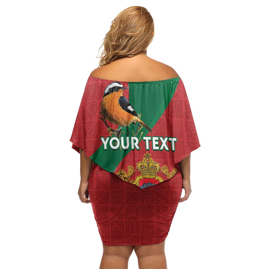 Personalised Morocco Proclamation Day Off Shoulder Short Dress Moussier's Redstart With Coat Of Arms - Wonder Print Shop