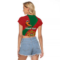 Personalised Morocco Proclamation Day Raglan Cropped T Shirt Moussier's Redstart With Coat Of Arms - Wonder Print Shop