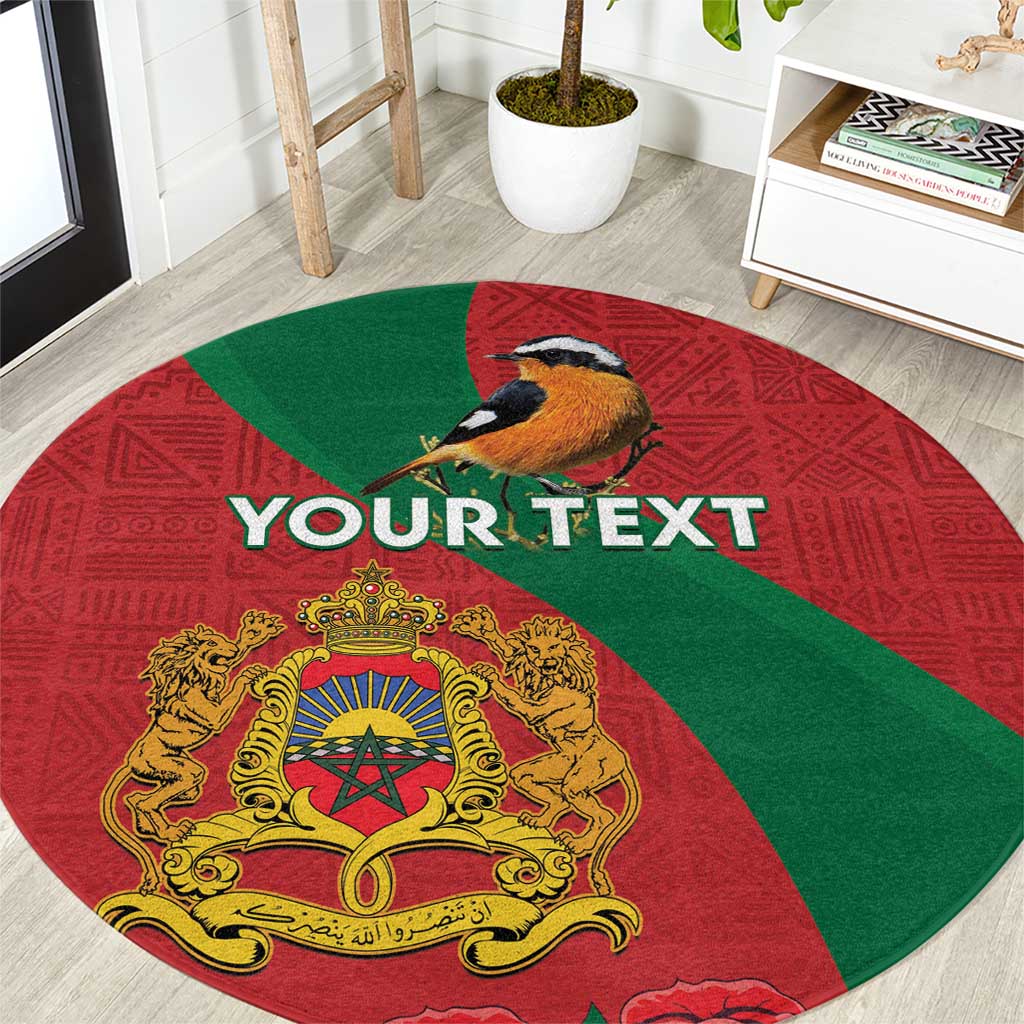 Personalised Morocco Proclamation Day Round Carpet Moussier's Redstart With Coat Of Arms