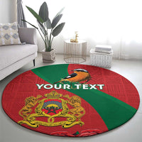 Personalised Morocco Proclamation Day Round Carpet Moussier's Redstart With Coat Of Arms