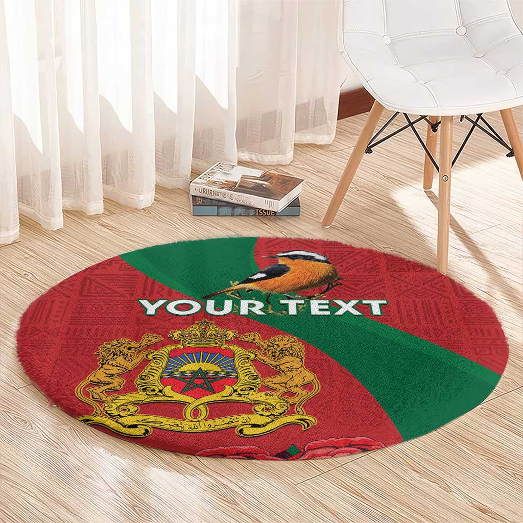 Personalised Morocco Proclamation Day Round Carpet Moussier's Redstart With Coat Of Arms