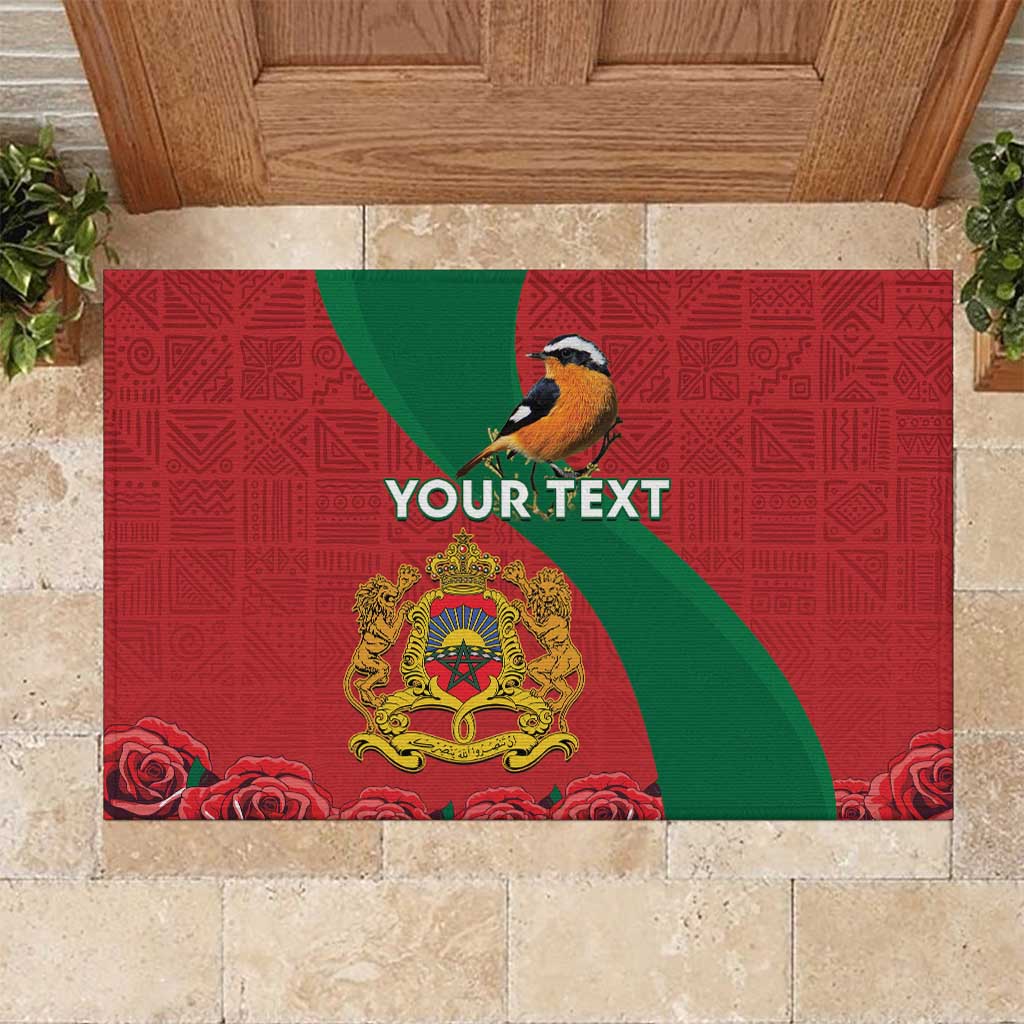Personalised Morocco Proclamation Day Rubber Doormat Moussier's Redstart With Coat Of Arms - Wonder Print Shop