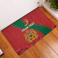 Personalised Morocco Proclamation Day Rubber Doormat Moussier's Redstart With Coat Of Arms - Wonder Print Shop