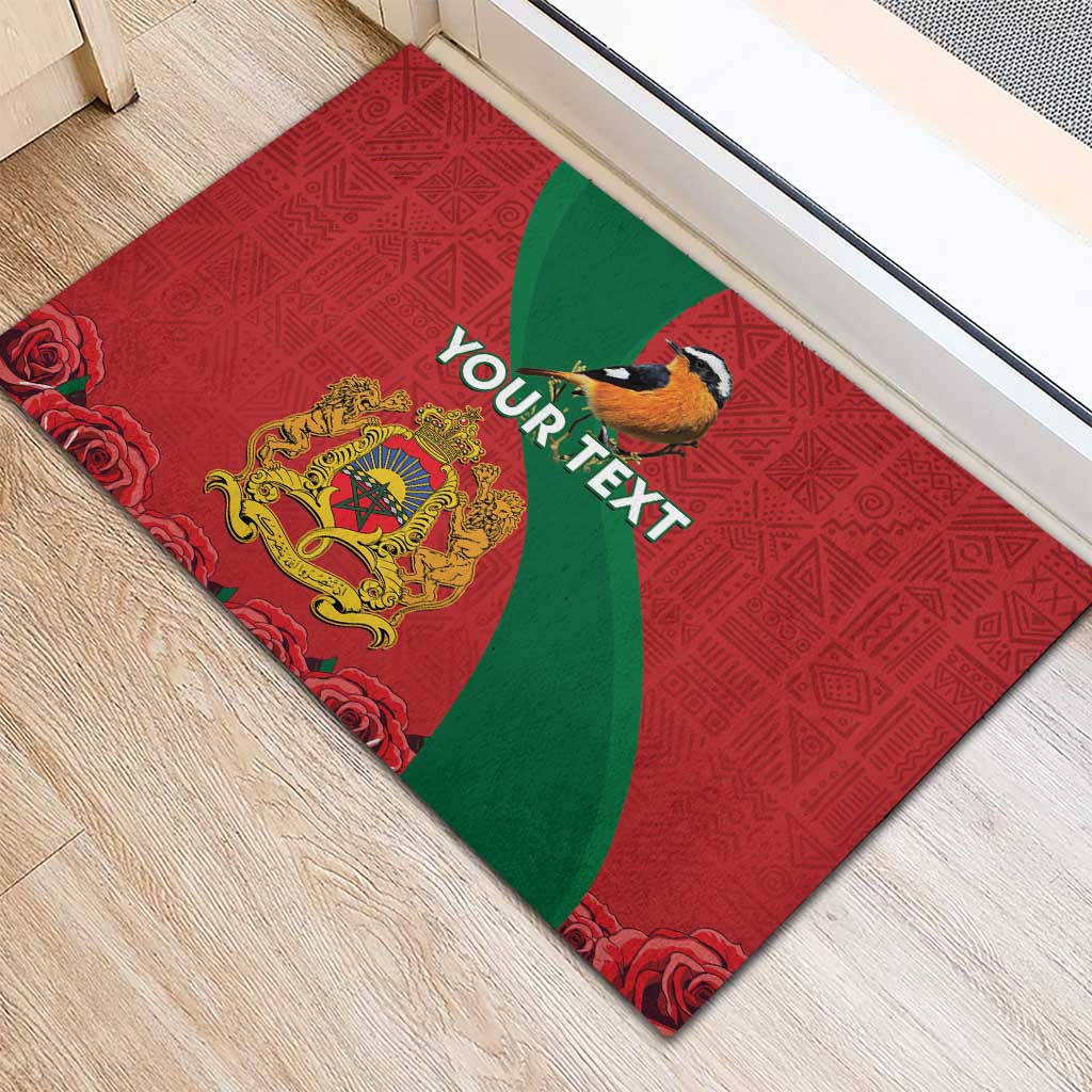 Personalised Morocco Proclamation Day Rubber Doormat Moussier's Redstart With Coat Of Arms - Wonder Print Shop