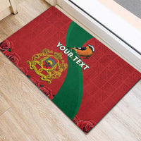 Personalised Morocco Proclamation Day Rubber Doormat Moussier's Redstart With Coat Of Arms - Wonder Print Shop