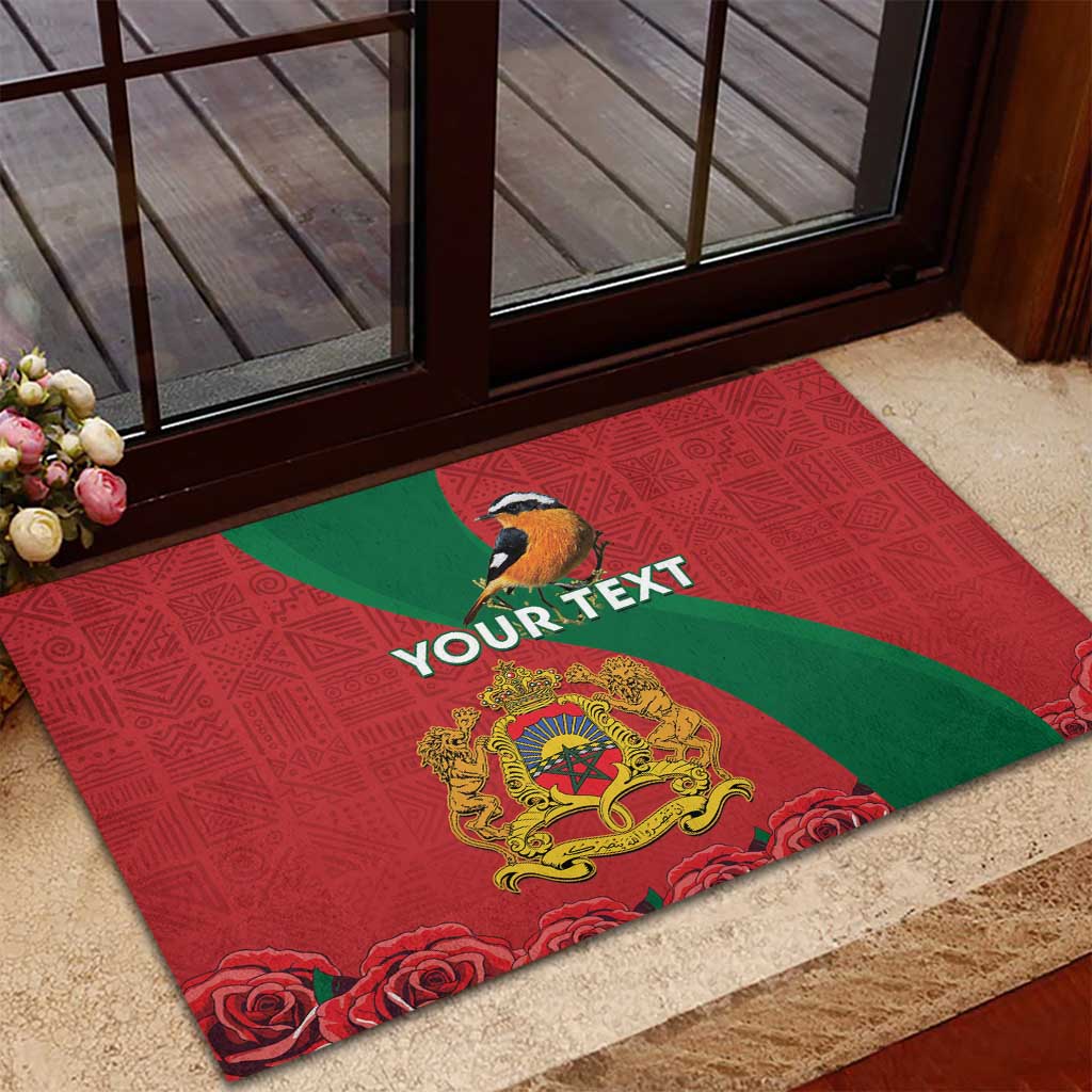 Personalised Morocco Proclamation Day Rubber Doormat Moussier's Redstart With Coat Of Arms - Wonder Print Shop