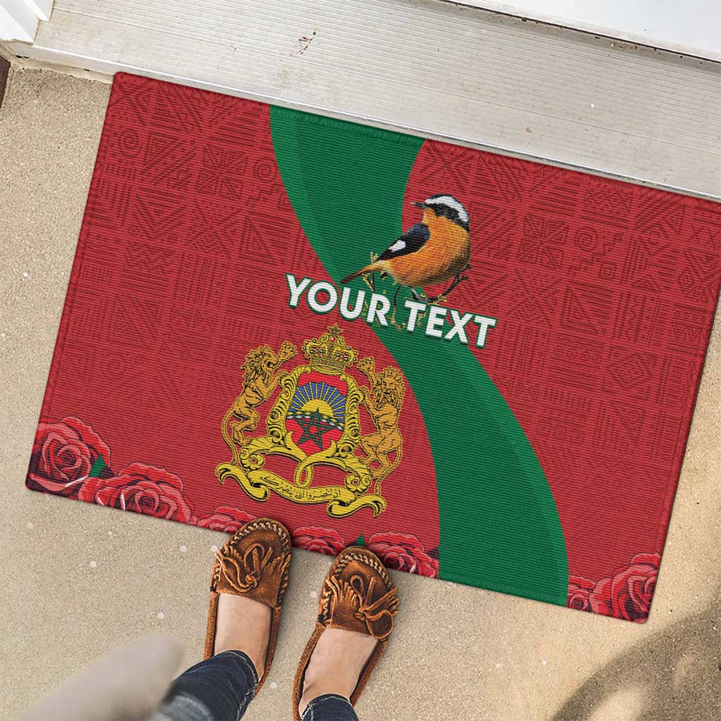 Personalised Morocco Proclamation Day Rubber Doormat Moussier's Redstart With Coat Of Arms - Wonder Print Shop