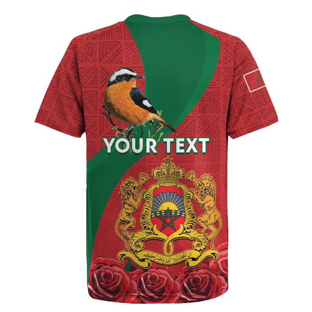 Personalised Morocco Proclamation Day Rugby Jersey Moussier's Redstart With Coat Of Arms - Wonder Print Shop