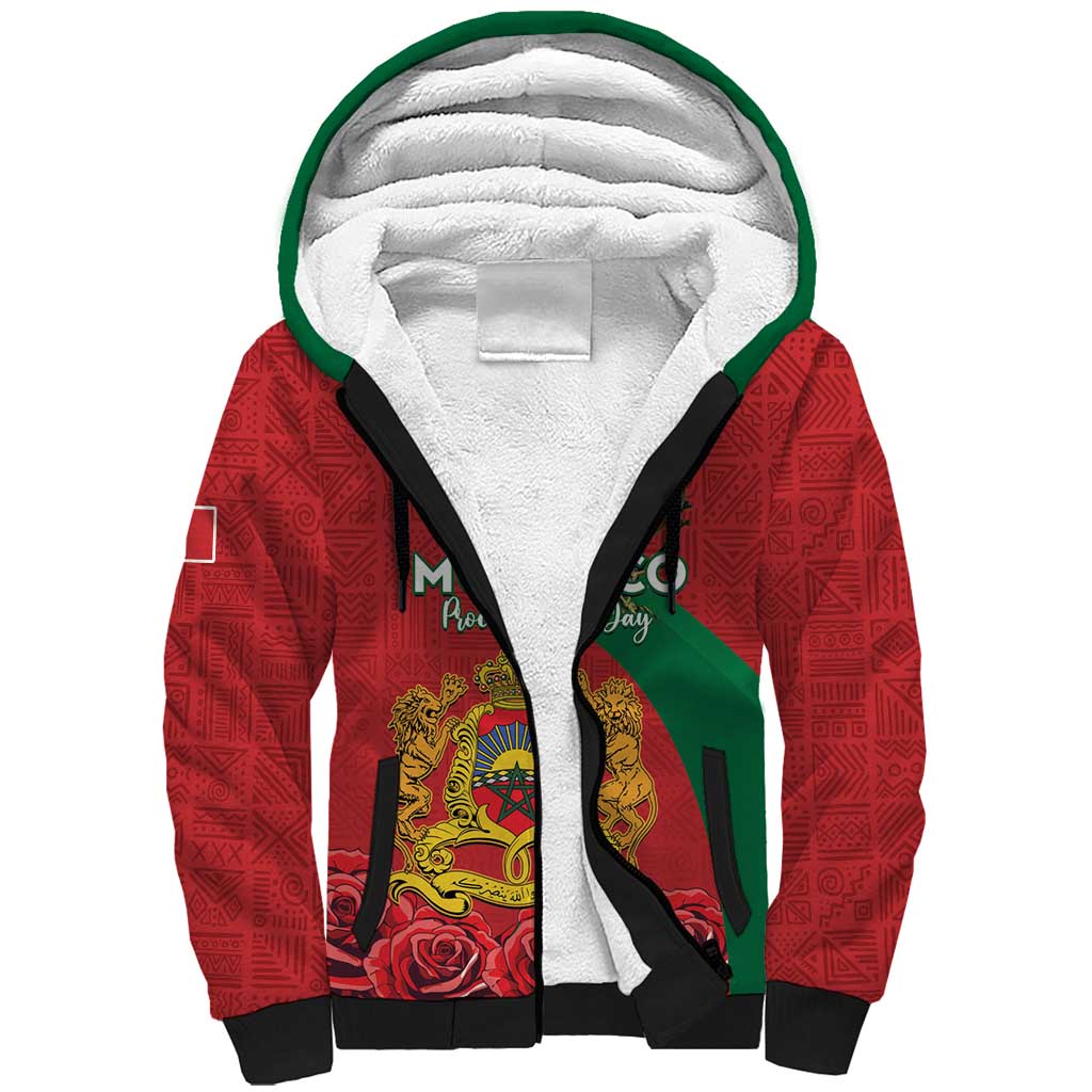 Personalised Morocco Proclamation Day Sherpa Hoodie Moussier's Redstart With Coat Of Arms - Wonder Print Shop