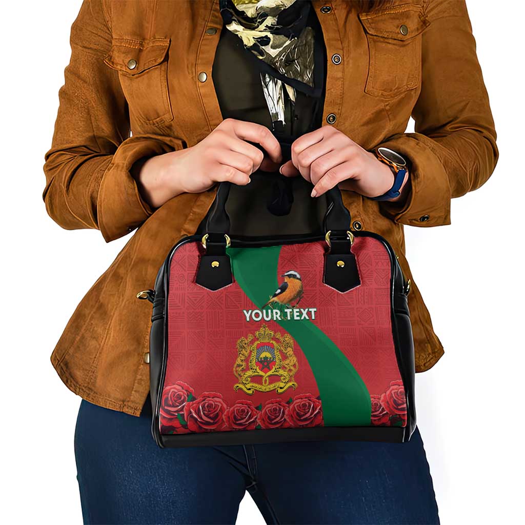 Personalised Morocco Proclamation Day Shoulder Handbag Moussier's Redstart With Coat Of Arms