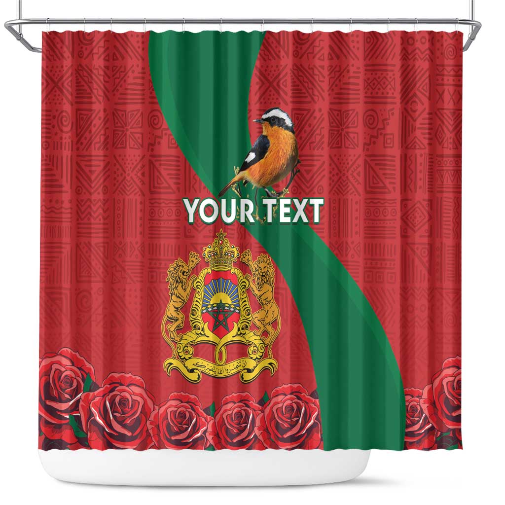 Personalised Morocco Proclamation Day Shower Curtain Moussier's Redstart With Coat Of Arms