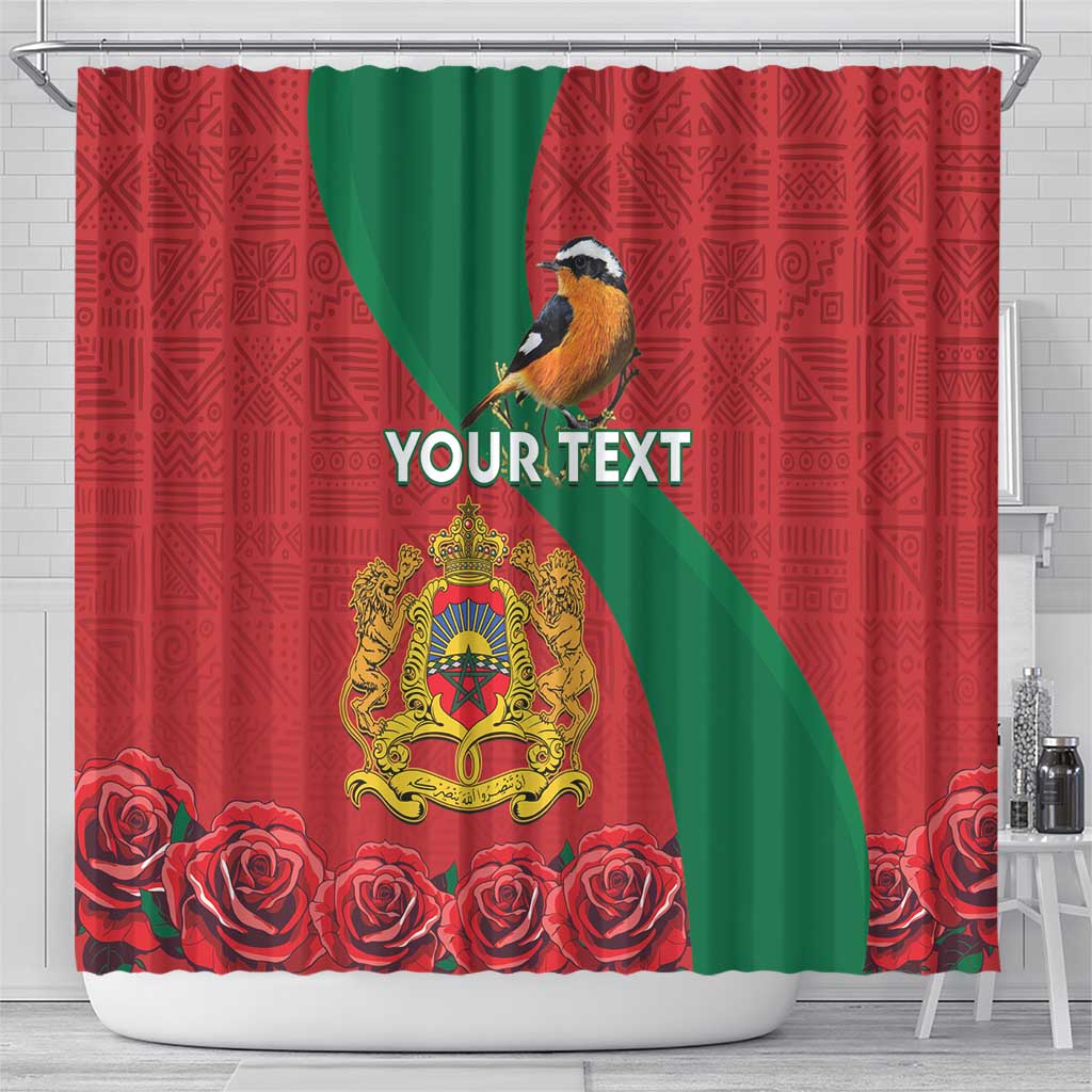Personalised Morocco Proclamation Day Shower Curtain Moussier's Redstart With Coat Of Arms