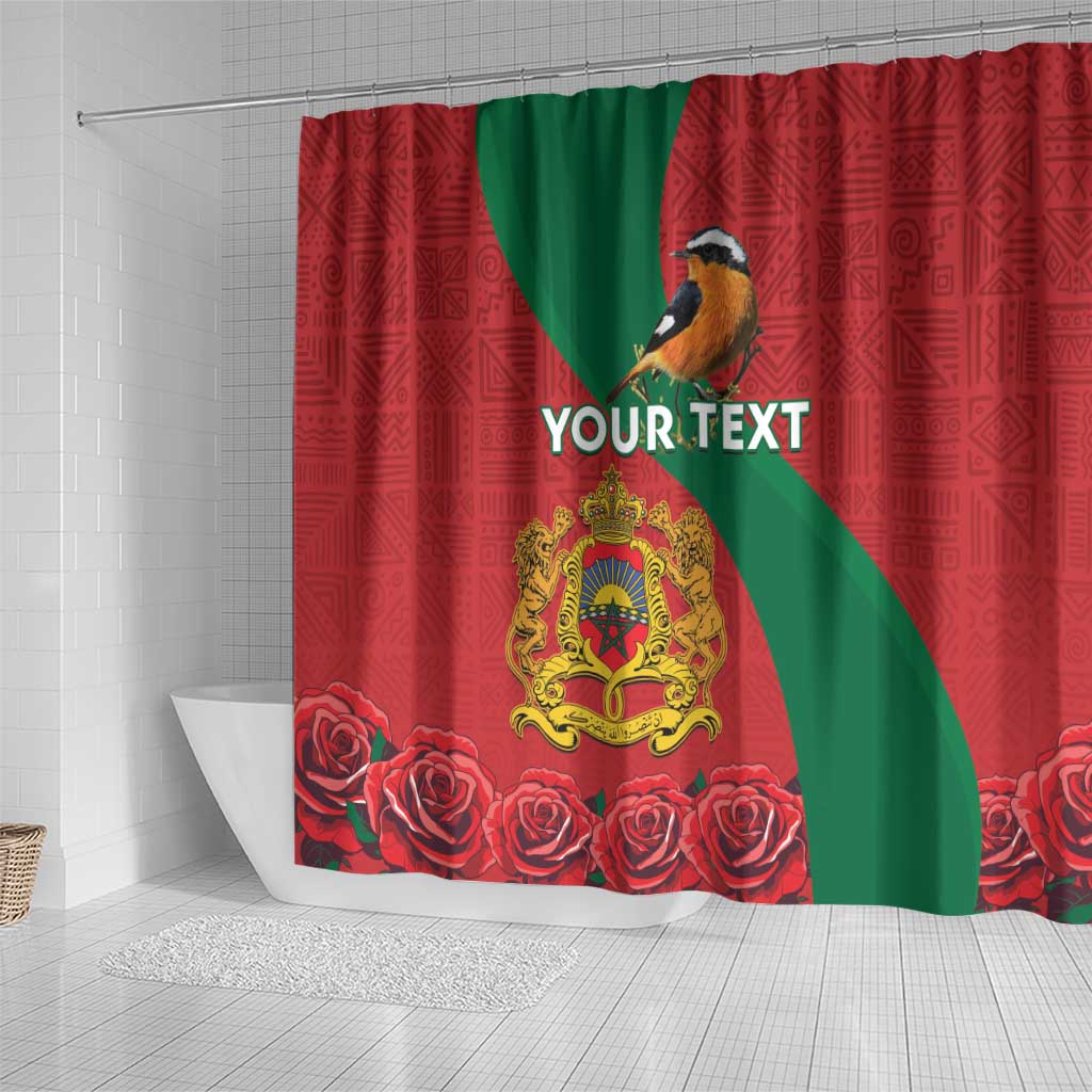 Personalised Morocco Proclamation Day Shower Curtain Moussier's Redstart With Coat Of Arms