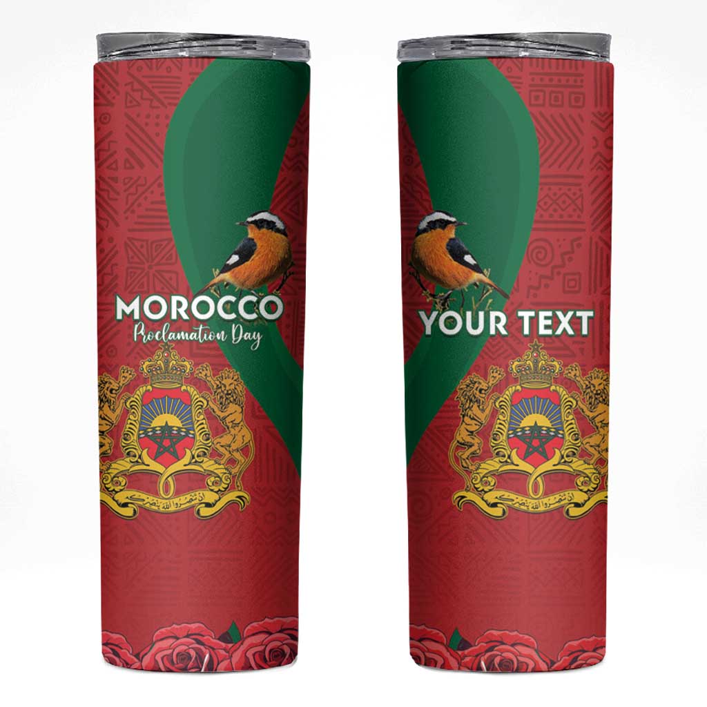 Personalised Morocco Proclamation Day Skinny Tumbler Moussiers Redstart With Coat Of Arms - Wonder Print Shop