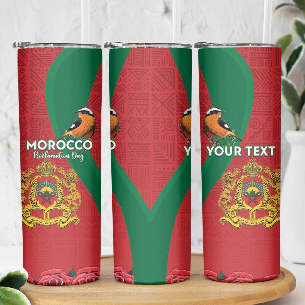 Personalised Morocco Proclamation Day Skinny Tumbler Moussiers Redstart With Coat Of Arms - Wonder Print Shop