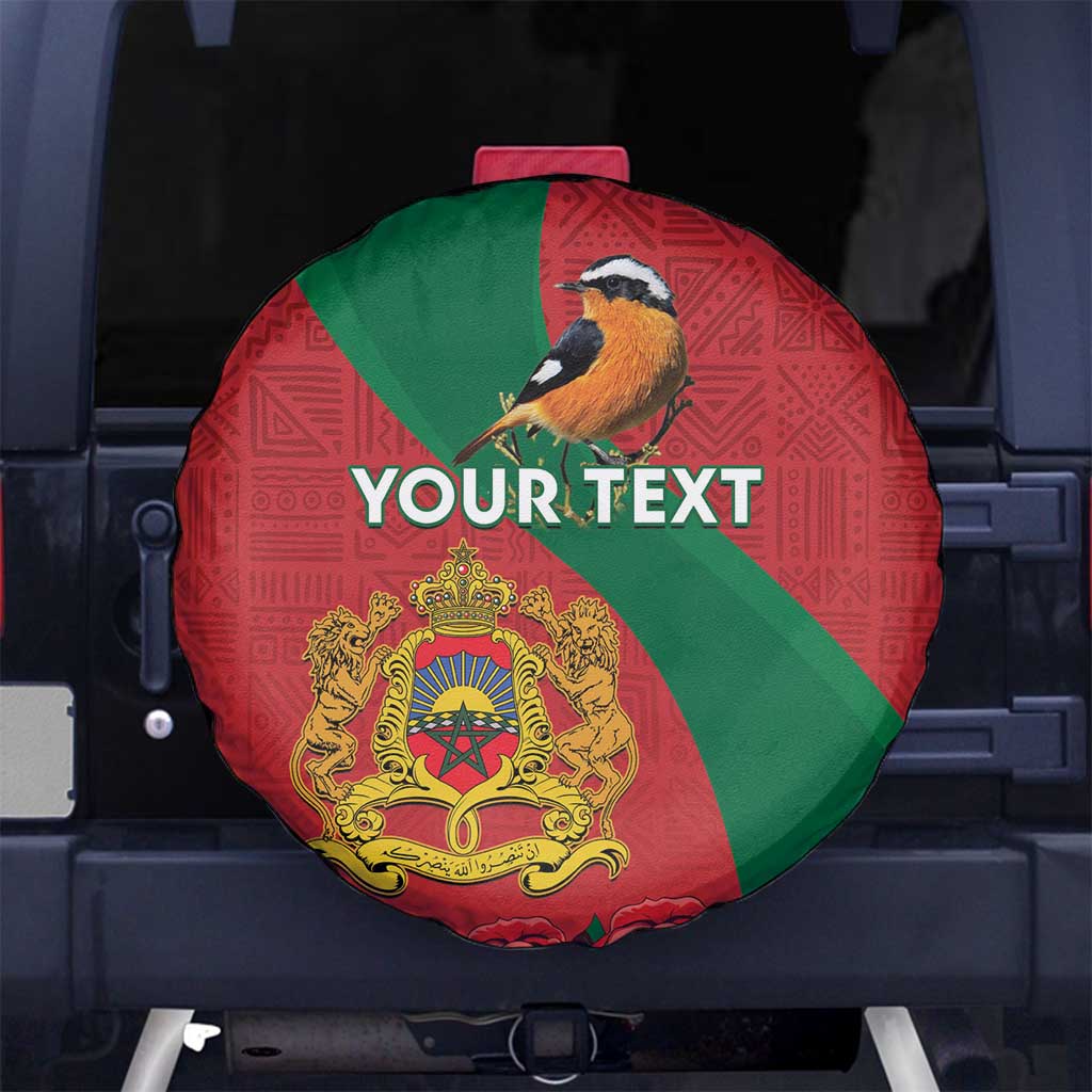 Personalised Morocco Proclamation Day Spare Tire Cover Moussier's Redstart With Coat Of Arms - Wonder Print Shop