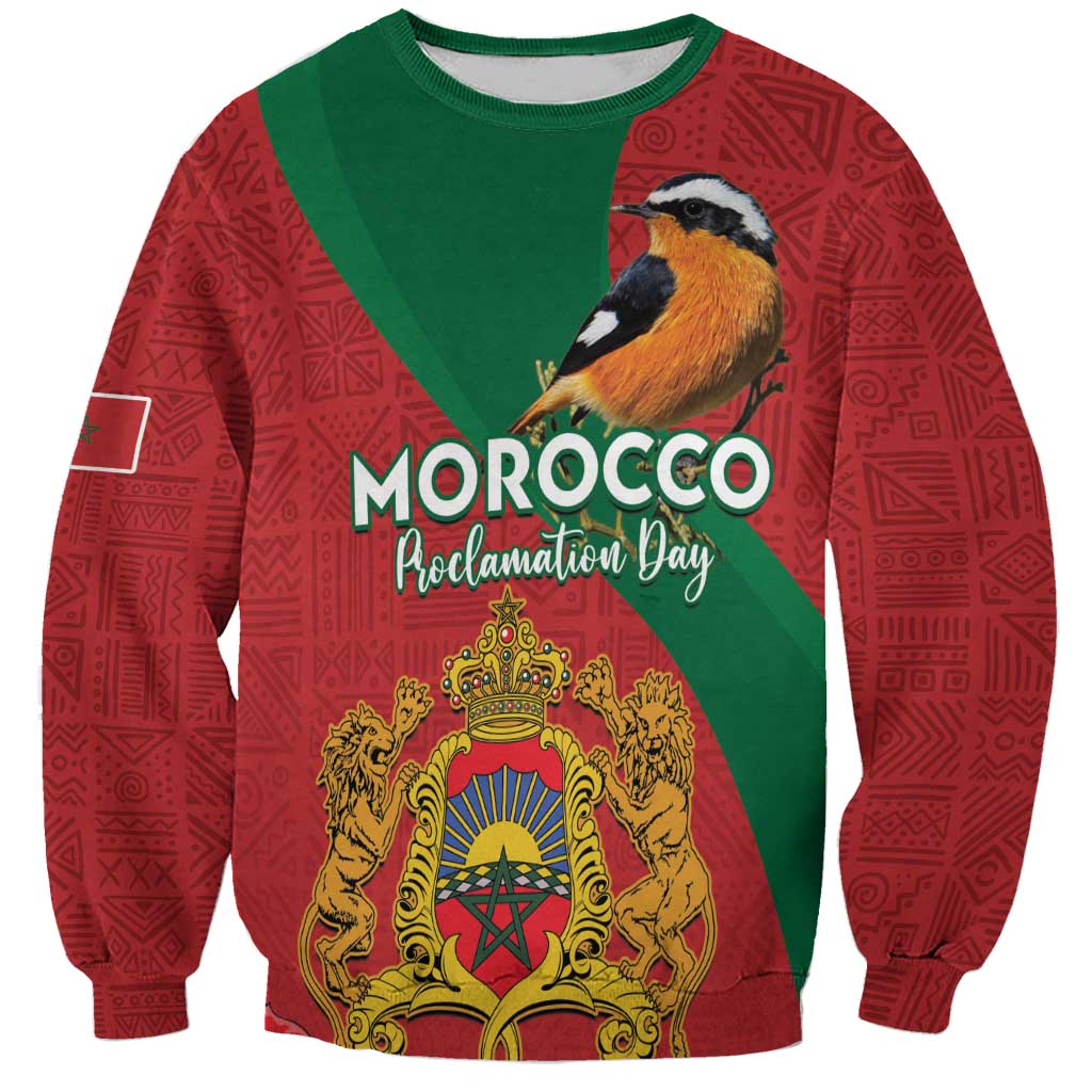 Personalised Morocco Proclamation Day Sweatshirt Moussier's Redstart With Coat Of Arms - Wonder Print Shop